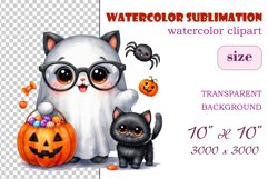 Add a touch of magic to your Halloween with our charming watercolor ghost clipart. Perfect for printing, decorations, cards and other creative projects. Available for download in PNG format with a transparent background!
