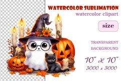 Add a touch of magic to your Halloween with our charming watercolor ghost clipart. Perfect for printing, decorations, cards, and other creative projects. Available for download in PNG format with a transparent background!