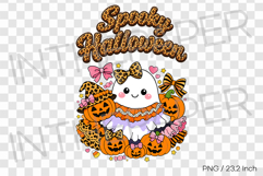Cute Halloween ghost wearing a bow PNG Spooky TShirt Design Product Image 1
