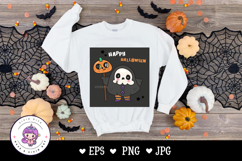 Halloween ghost cartoon with Pumpkin kawaii cliparts Product Image 3