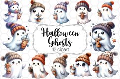 Cute Halloween Ghosts Watercolor Cliparts Sublimation PNG