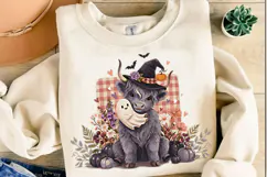 Cute Halloween Highland Cow and Ghost PNG Designs Product Image 3