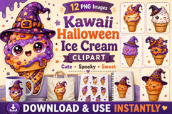 Kawaii Halloween Ice Cream PNG Clipart Bundle 12 Images Product Image 1