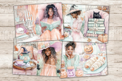 GlamArtZhanna, Cute Halloween Junk Journal Paper, Witch Junk Journal Pages, Candy Halloween Collage Sheet, Girly Halloween Scrapbook Paper, African American Girl Junk Journal Kit, Cute Halloween Journal Card, Spooky Season Journaling Pages, Witch Ephemera
