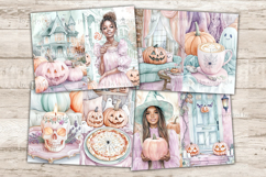 GlamArtZhanna, Cute Halloween Junk Journal Paper, Witch Junk Journal Pages, Candy Halloween Collage Sheet, Girly Halloween Scrapbook Paper, African American Girl Junk Journal Kit, Cute Halloween Journal Card, Spooky Season Journaling Pages, Witch Ephemera
