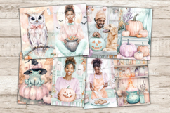 GlamArtZhanna, Cute Halloween Junk Journal Paper, Witch Junk Journal Pages, Candy Halloween Collage Sheet, Girly Halloween Scrapbook Paper, African American Girl Junk Journal Kit, Cute Halloween Journal Card, Spooky Season Journaling Pages, Witch Ephemera