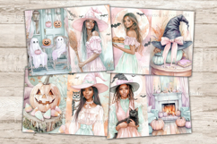 GlamArtZhanna, Cute Halloween Junk Journal Paper, Witch Junk Journal Pages, Candy Halloween Collage Sheet, Girly Halloween Scrapbook Paper, African American Girl Junk Journal Kit, Cute Halloween Journal Card, Spooky Season Journaling Pages, Witch Ephemera