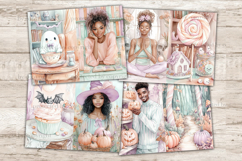 GlamArtZhanna, Cute Halloween Junk Journal Paper, Witch Junk Journal Pages, Candy Halloween Collage Sheet, Girly Halloween Scrapbook Paper, African American Girl Junk Journal Kit, Cute Halloween Journal Card, Spooky Season Journaling Pages, Witch Ephemera