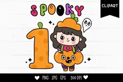 Number one Cute girl halloween kawaii clipart spooky cartoon Product Image 1