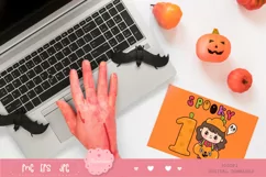 Number one Cute girl halloween kawaii clipart spooky cartoon Product Image 4