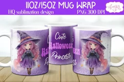 Cute Halloween princess mug wrap PNG Sublimation, witch PNG Product Image 1