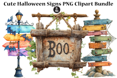 Cute Halloween Signs PNG Clipart Bundle Product Image 1