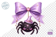 Cute Halloween Spider With Lavender Bow PNG Clipart Product Image 1