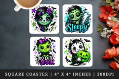 Cute Halloween square coaster sublimation, coasters design Product Image 1