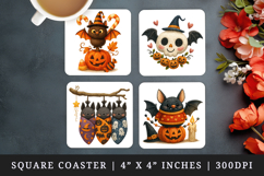 Cute Halloween square coaster sublimation, coasters design Product Image 1