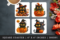 Cute Halloween square coaster sublimation, coasters design Product Image 1