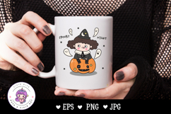 Halloween Witch Cute girl on Jack o lantern kawaii clipart Product Image 2