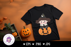 Halloween Witch Cute girl on Jack o lantern kawaii clipart Product Image 3