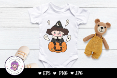 Halloween Witch Cute girl on Jack o lantern kawaii clipart Product Image 5