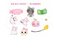 Vibrant Watercolor Cute Pink Halloween Witch Cartoon Set Product Image 3