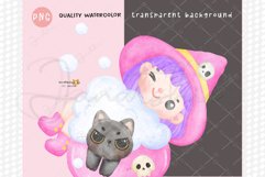 Vibrant Watercolor Cute Pink Halloween Witch Cartoon Set Product Image 4