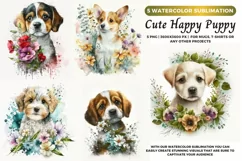 5 Cute Puppy Portrait, Dog Watercolor Drawing, 5 Dogs Png Product Image 1