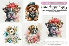 5 Cute Puppy Portrait, Dog Watercolor Drawing, 5 Dogs Png Product Image 1