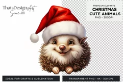 Cute Hedgehog clipart, Christmas Animals PNG for Sublimation Product Image 1