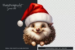 Cute Hedgehog clipart, Christmas Animals PNG for Sublimation Product Image 4