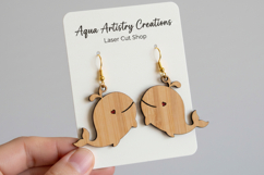Cute Whale Earrings with Engraved Heart - Laser Cut SVG Product Image 1