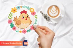 Cute Hen Flowers Sticker, Rustic Chicken And Floral Art Product Image 1