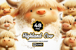 Cute Highland Cow Clipart Bundle 48 PNG Product Image 1