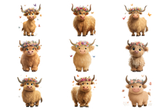 Cute Highland Cow Clipart Bundle 24 PNG Product Image 3