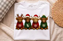 Cute Highland Cow Christmas Shirt PNG, Holiday Ugly Sweater Product Image 3