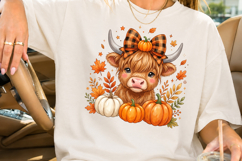 Cute Highland Cow Fall PNG, Autumn Pumpkin Sublimation Product Image 2