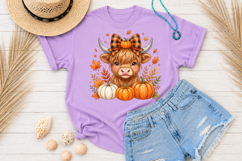 Cute Highland Cow Fall PNG, Autumn Pumpkin Sublimation Product Image 3