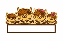 3D Layered Highland Cow Family Name Lasercut Design Template Product Image 2