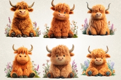 Cute Highland Cow PNG Bundle 37 Kawaii Clipart | UHD 4k PNGS Product Image 5