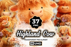 Cute Highland Cow PNG Bundle 37 Kawaii Clipart | UHD 4k PNGS Product Image 1