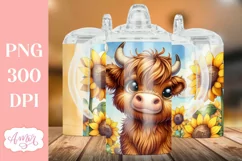 Cute highland cow sippy cup sublimation PNG, Kids tumbler Product Image 1