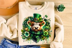 St Patrick&#039;s Day Highland Cow PNG, Lucky Day PNG, Shamrock Product Image 3