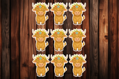 Cute Highland cow Printable Stickers - PNG Sticker Sheet