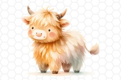 Cute Highland Cow Watercolor Clipart Sublimation PNG