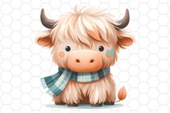 Cute Highland Cow Watercolor Clipart Sublimation PNG