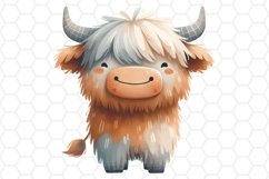 Cute Highland Cow Watercolor Clipart Sublimation PNG