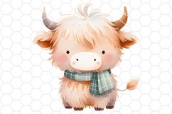 Cute Highland Cow Watercolor Clipart Sublimation PNG