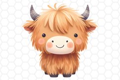 Cute Highland Cow Watercolor Clipart Sublimation PNG