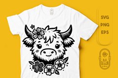 Cute Highland Cow with Flowers | Spring SVG Product Image 1