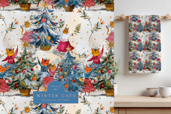Cute Holiday Cat Seamless Pattern Watercolor Christmas Product Image 1