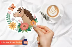 Cute Horse Flowers And Butterfly Sticker, Floral Horse Art Product Image 1